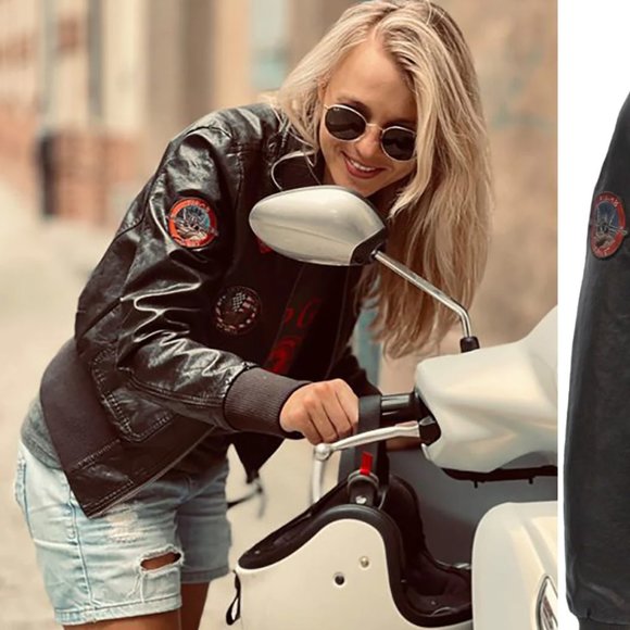 TOP GUN Women's Vegan Leather Brown Bomber Jacket Size S - Picture 2 of 9